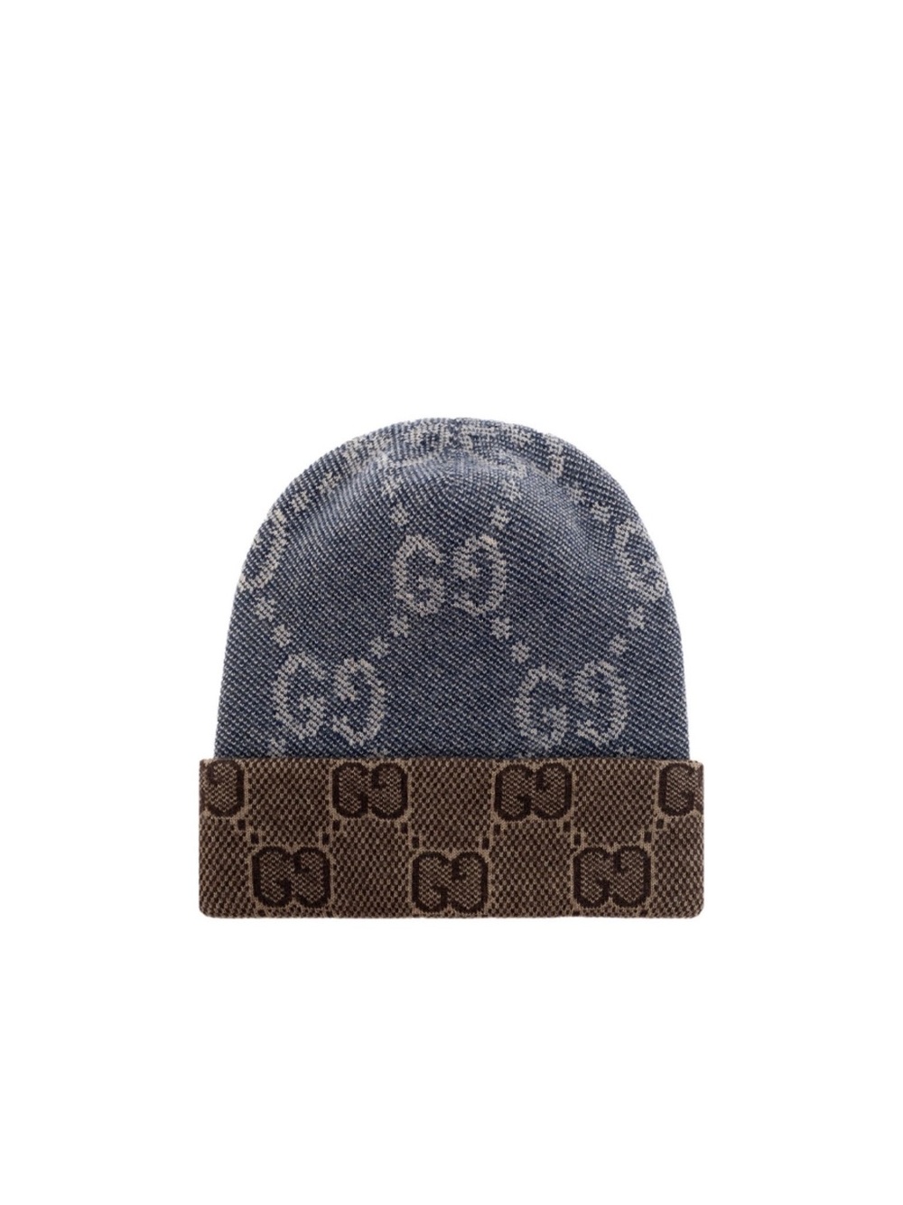 Gucci Blue Denim & Brown GG Knit Beanie